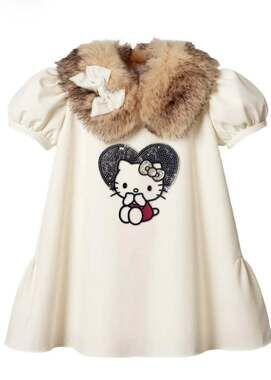 Hello Kitty Toddler Girls 5 Cream Faux Fur Collar Party Dress Sequin Heart Bow